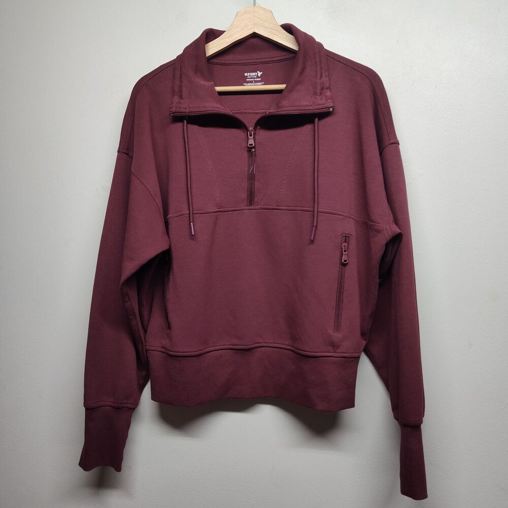Old Navy Active Pullover Sweater Women L Maroon 1/4 Zip Athleisure Gym Workout